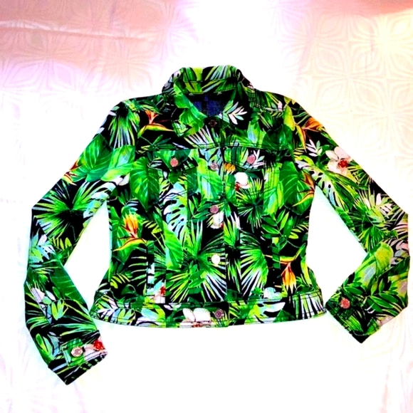 White House Black Market Jackets & Blazers - WHBM Jean Jacket Featuring a Variation of the Autumn Leaves Spruce Pattern